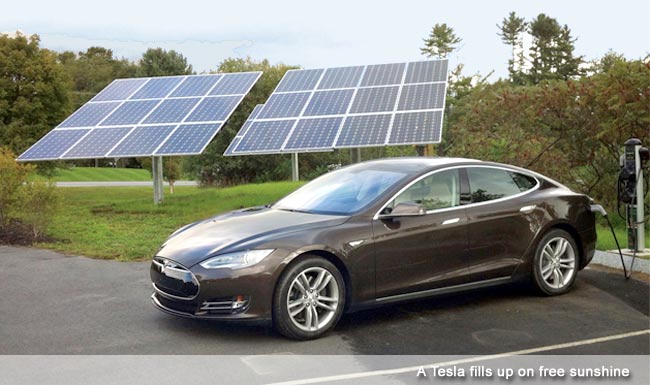 Tesla car charges by solar panels